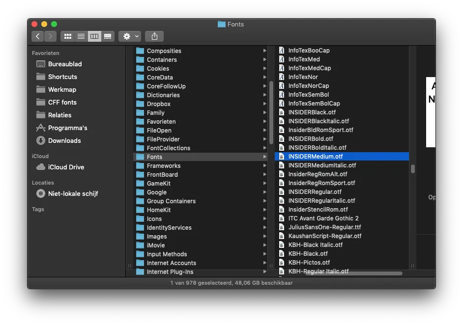 Biobliotheek Fonts MacOS