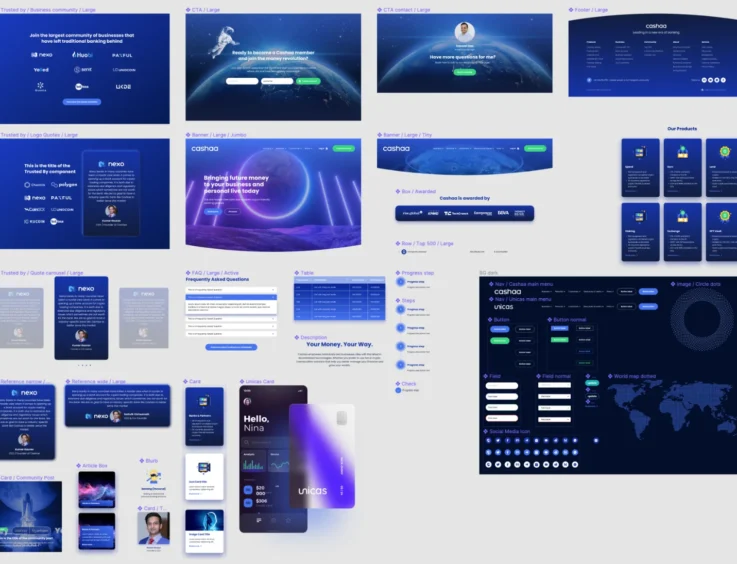 Componenten uit het design system van Cashaa
