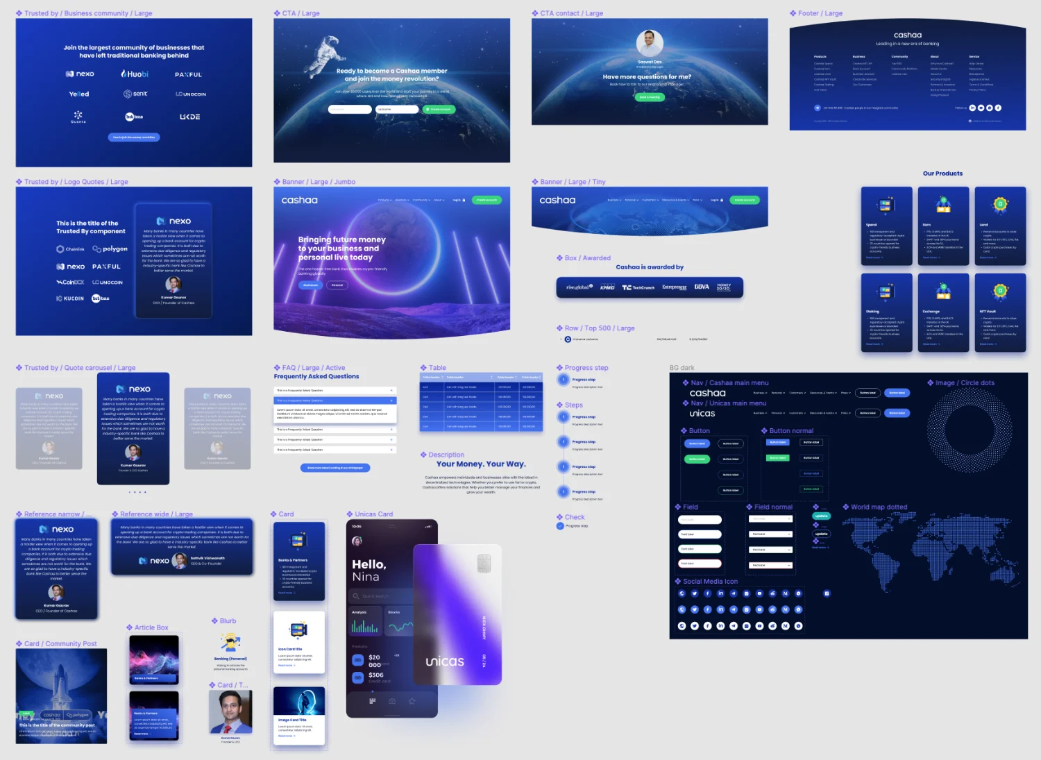 Componenten uit het design system van Cashaa