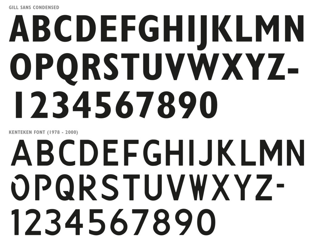 Vergelijking tussen Gill Sans Condensed Bold en het lettertype van Nederlandse kentekenplaten
