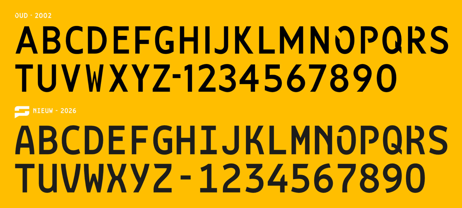 Oud en nieuw lettertype voor Nederlandse kentekenplaten naast elkaar