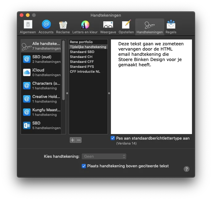 Stap 1 – Maak een tijdelijke handtekening aan Apple Mail - Stoere Binken Design