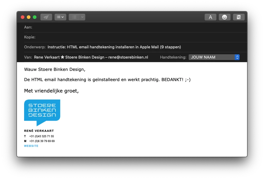 Stap 9 – Veel succes met je nieuwe HTML email handtekening - Stoere Binken Design
