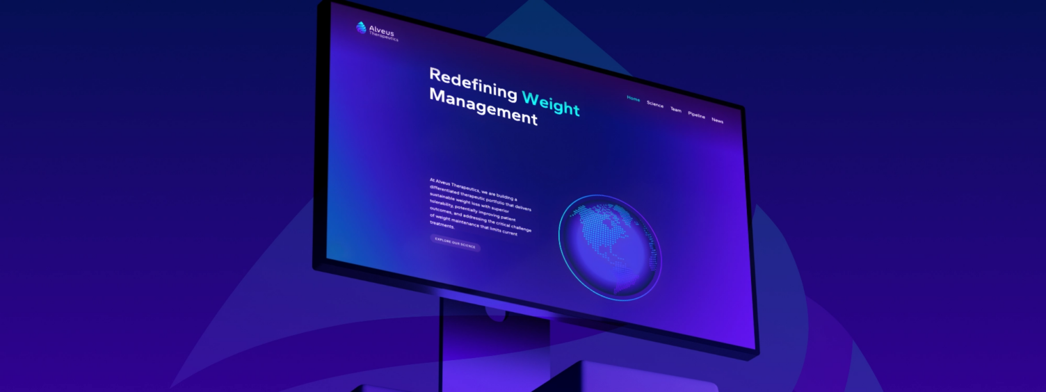Alveus Therapeutics website hero with the line Redefining Weight Management