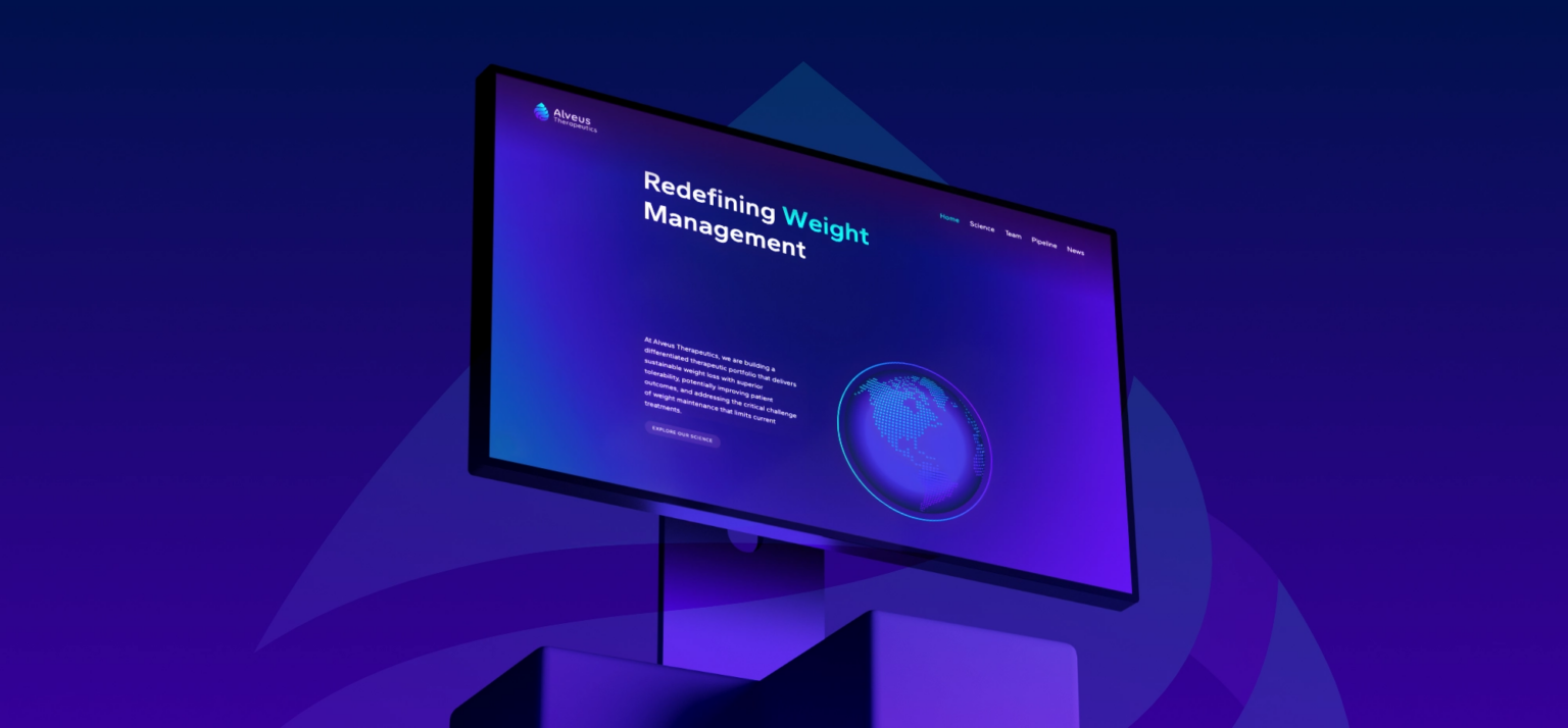 Alveus Therapeutics website hero with the line Redefining Weight Management