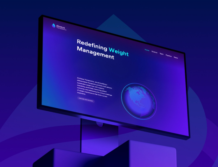 Alveus Therapeutics website hero with the line Redefining Weight Management