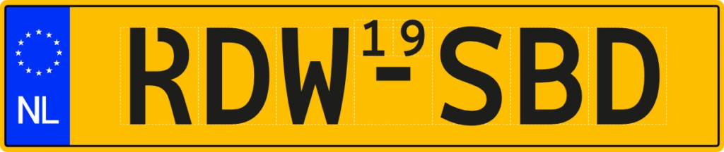 Duplicate codes with two small digits above the hyphen on a license plate