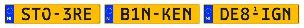 New side code layout XXX-XXX on a Dutch license plate
